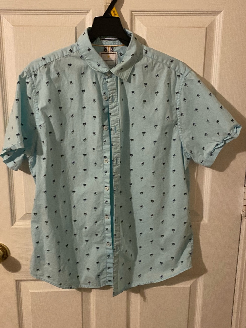 Light aqua Short-Sleeve Palm Print Shirt